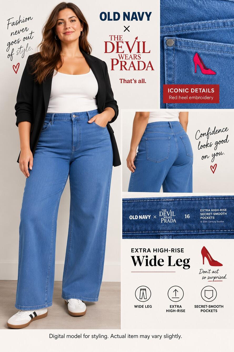 Old Navy x Devil Wears Prada Jeans Womens 16 Blue Extra High Rise Wide Leg NWT